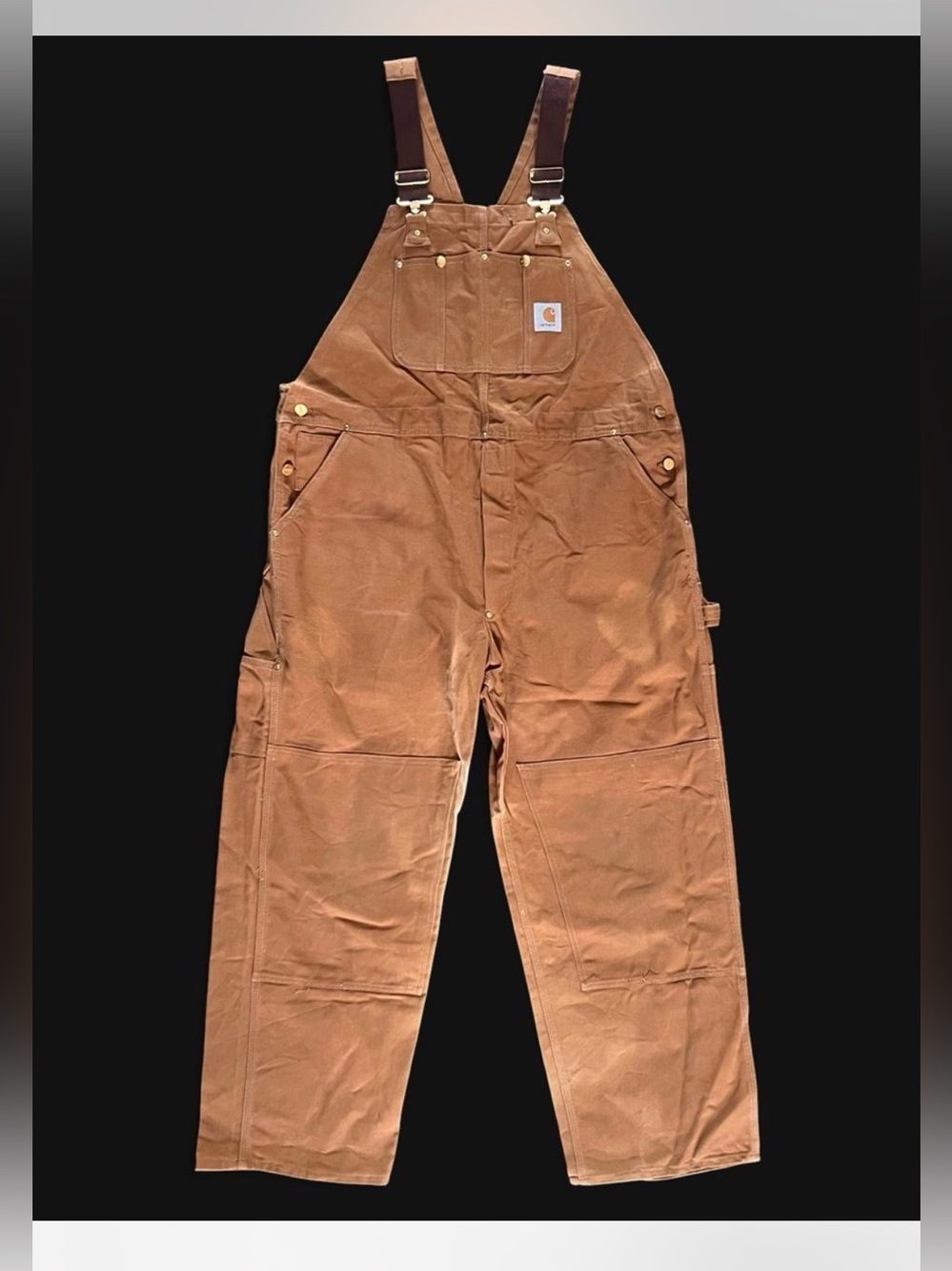 Vintage 80’s early 90’s Carhartt double-knee bib overalls in brown canvas 44x30 - Picture 1 of 11